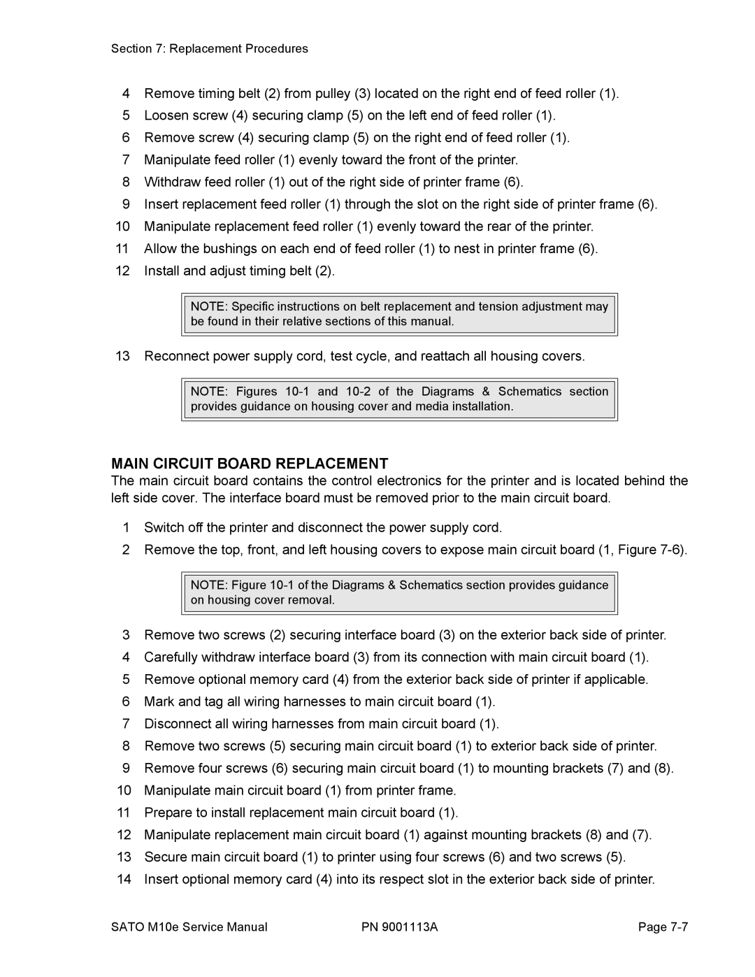 SATO 10e service manual Main Circuit Board Replacement 