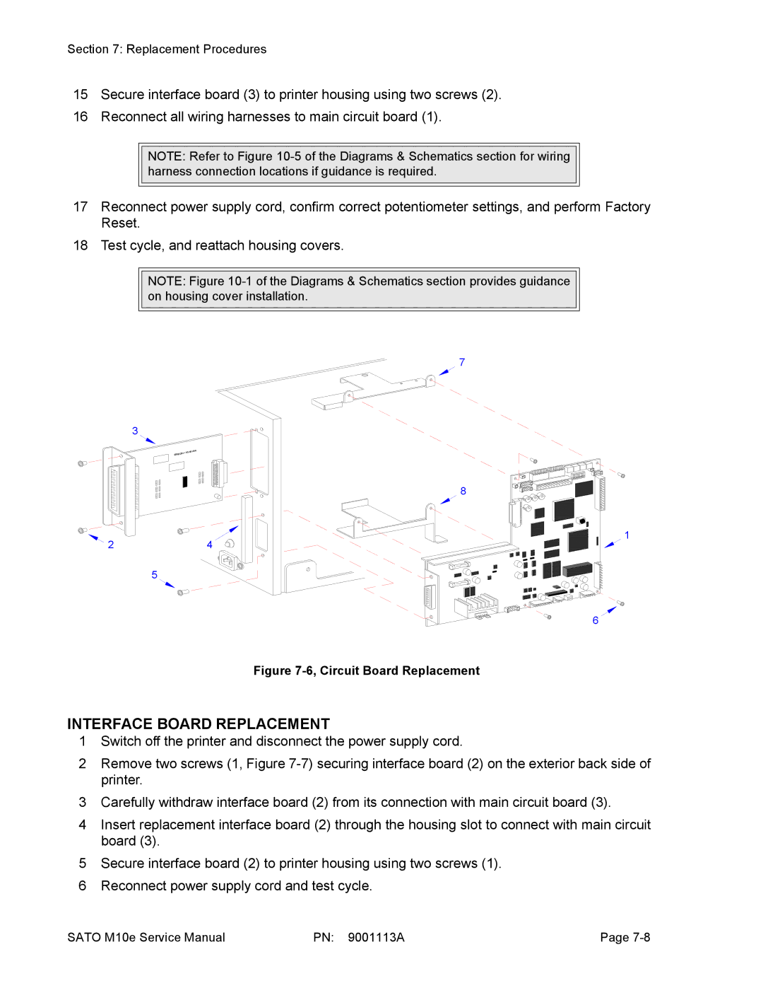 SATO 10e service manual Interface Board Replacement, Circuit Board Replacement 