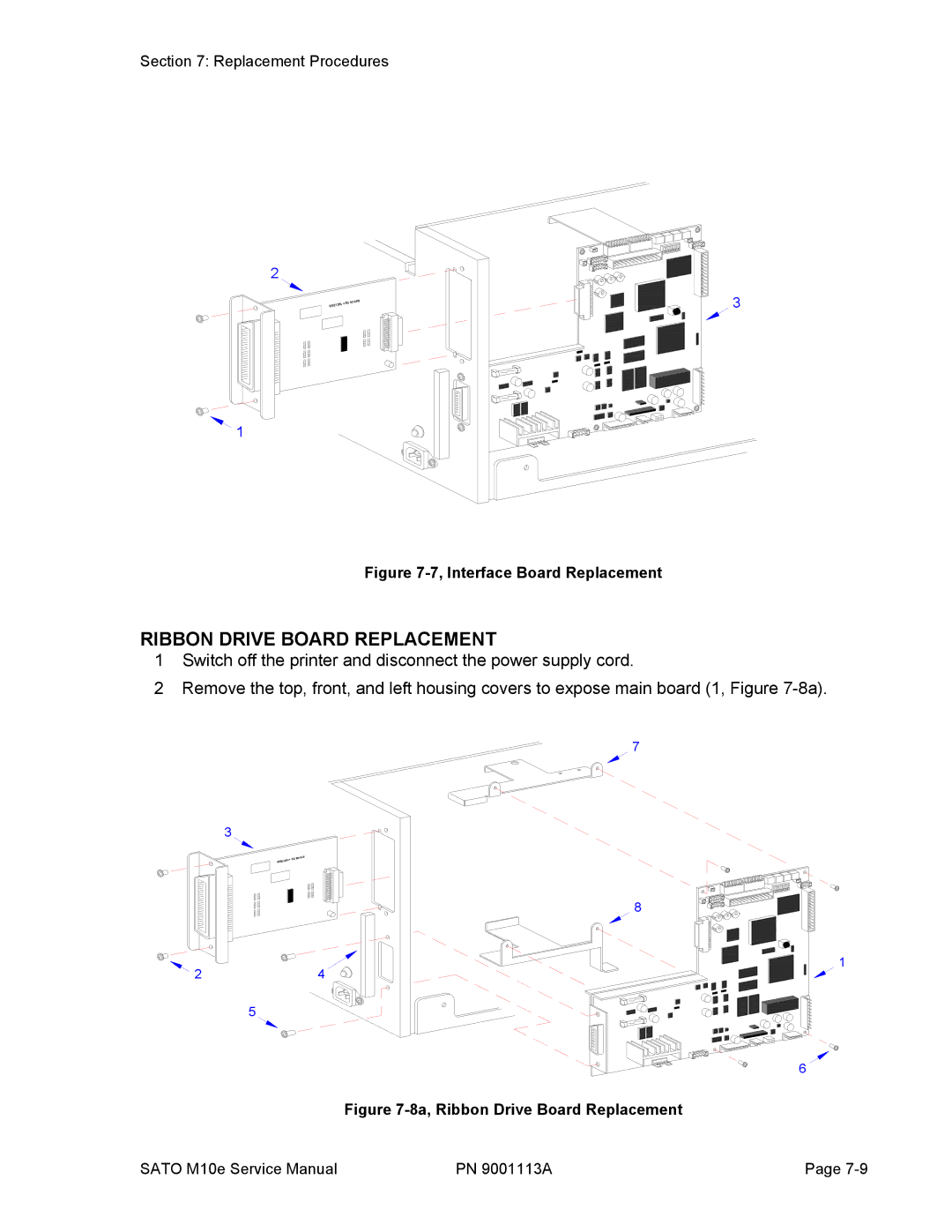 SATO 10e service manual Ribbon Drive Board Replacement, Interface Board Replacement 