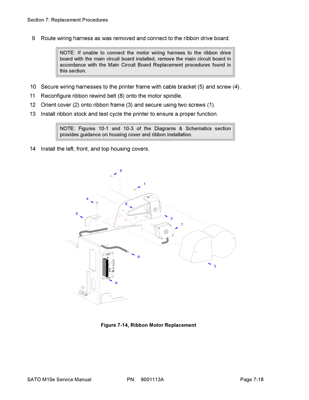 SATO 10e service manual 14, Ribbon Motor Replacement 