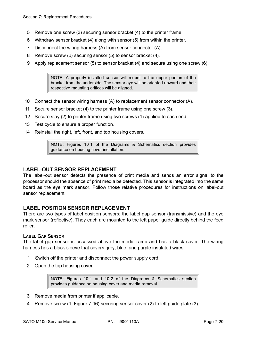 SATO 10e service manual LABEL-OUT Sensor Replacement, Label Position Sensor Replacement 