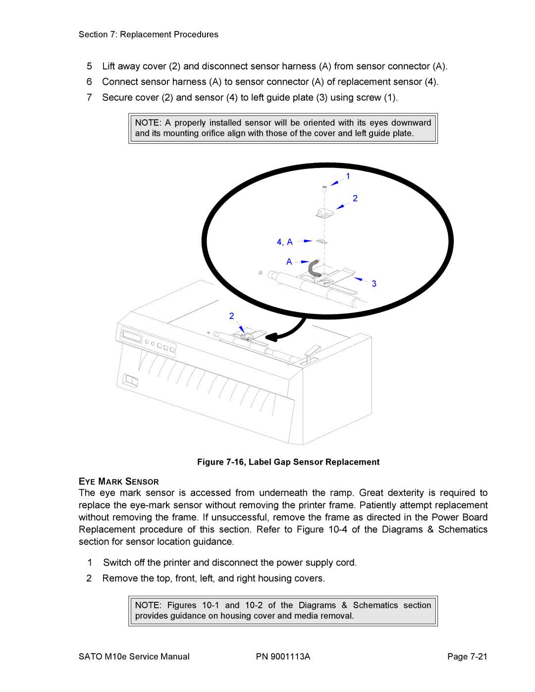 SATO 10e service manual 16, Label Gap Sensor Replacement 