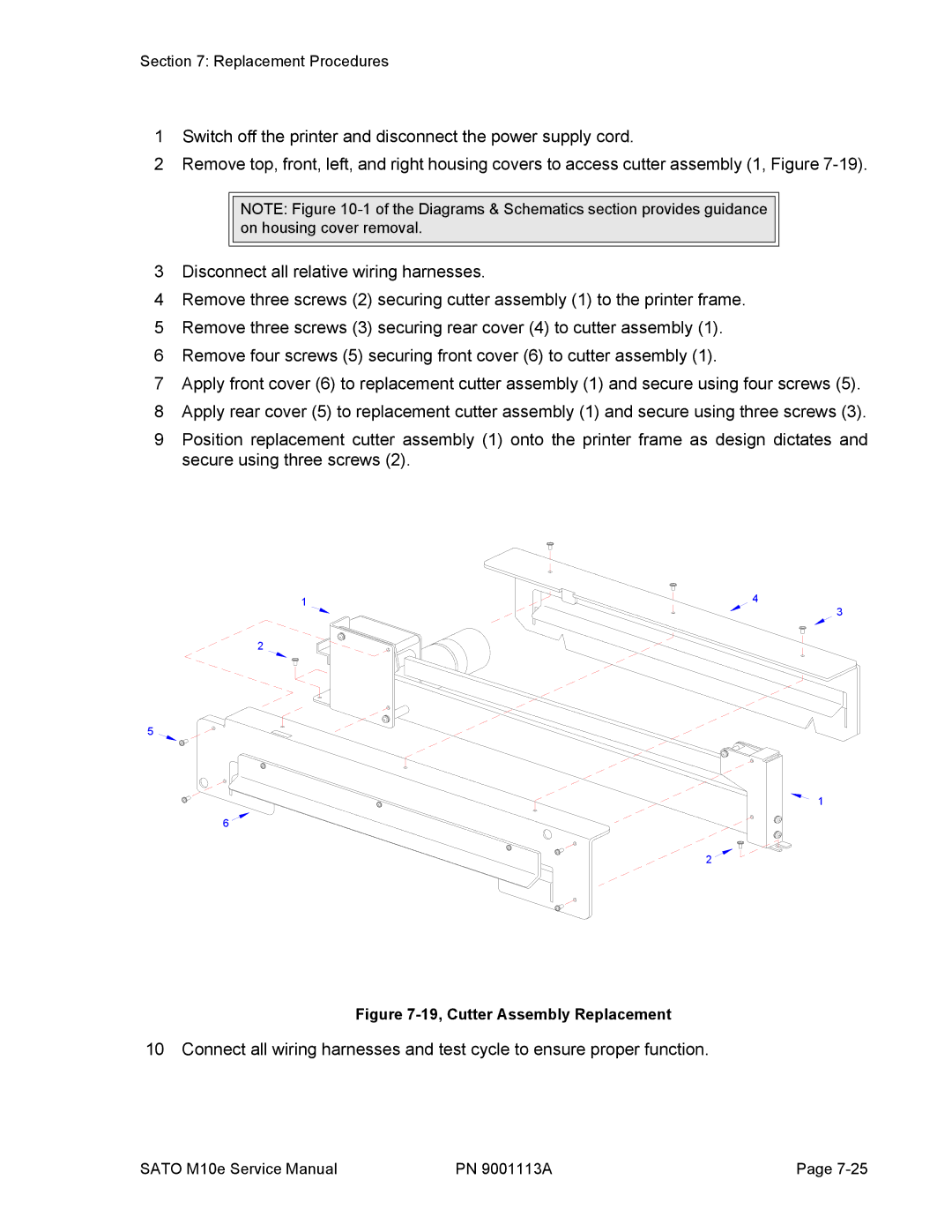 SATO 10e service manual 19, Cutter Assembly Replacement 