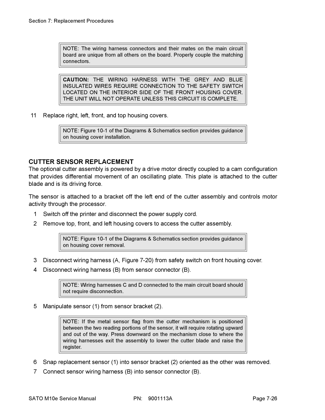 SATO 10e service manual Cutter Sensor Replacement 