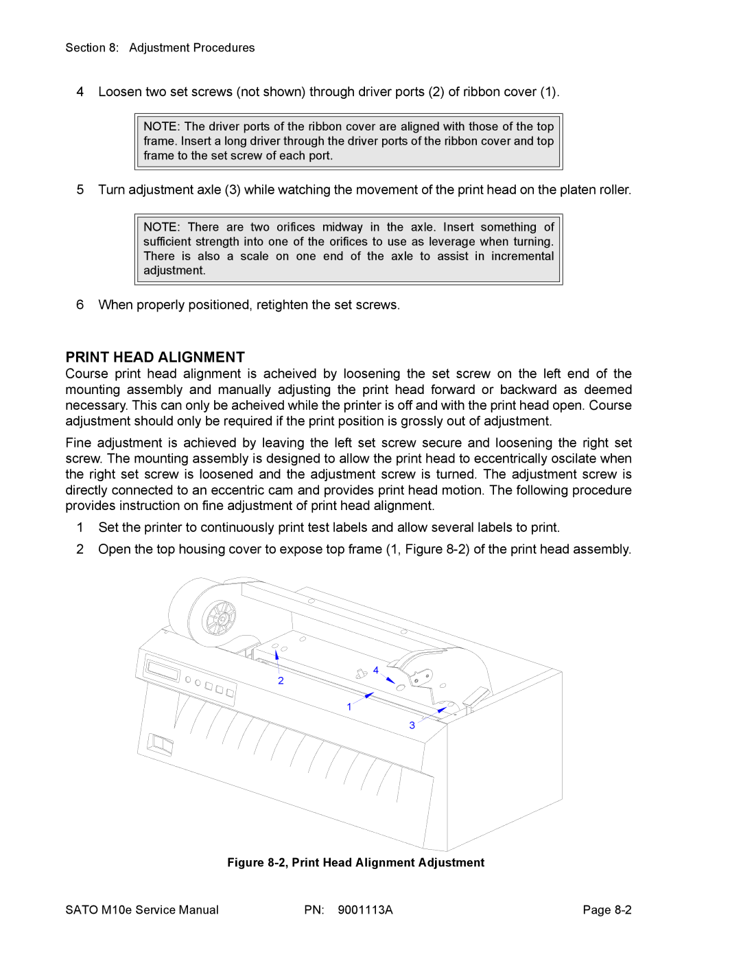 SATO 10e service manual Print Head Alignment Adjustment 