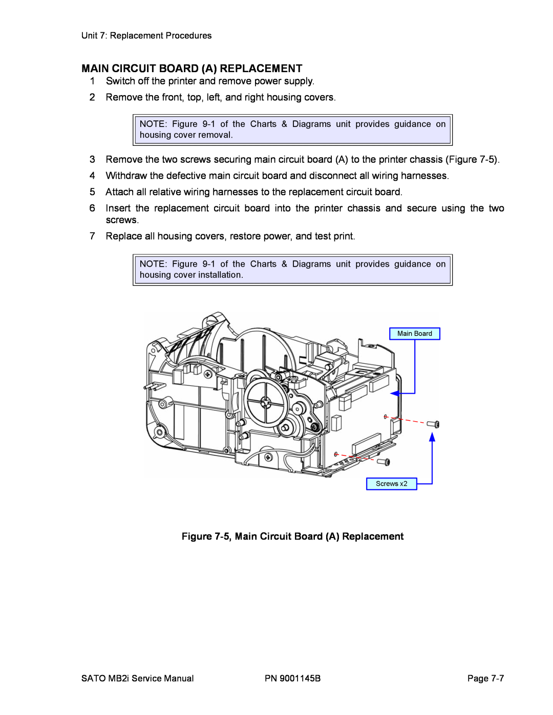 SATO 200i manual 5, Main Circuit Board A Replacement 