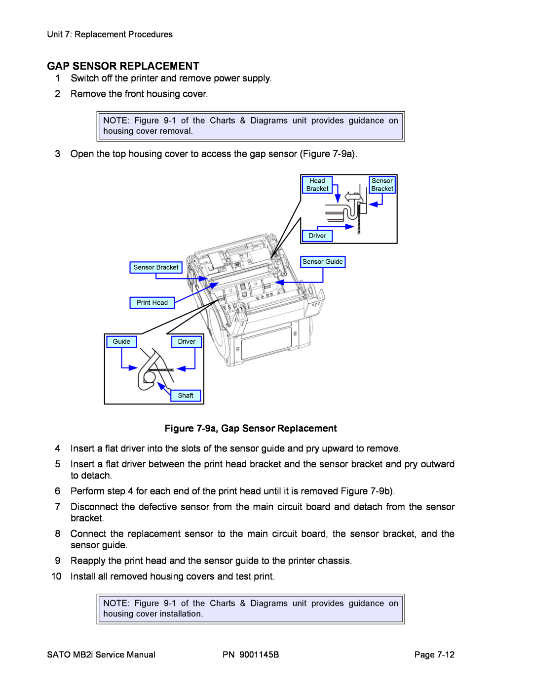 SATO 200i manual 9a, Gap Sensor Replacement 
