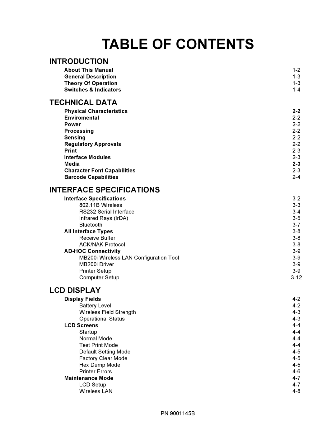 SATO 200i manual Table of Contents 