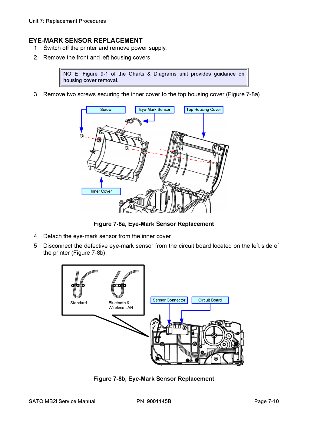 SATO 200i manual EYE-MARK Sensor Replacement, 8a, Eye-Mark Sensor Replacement 