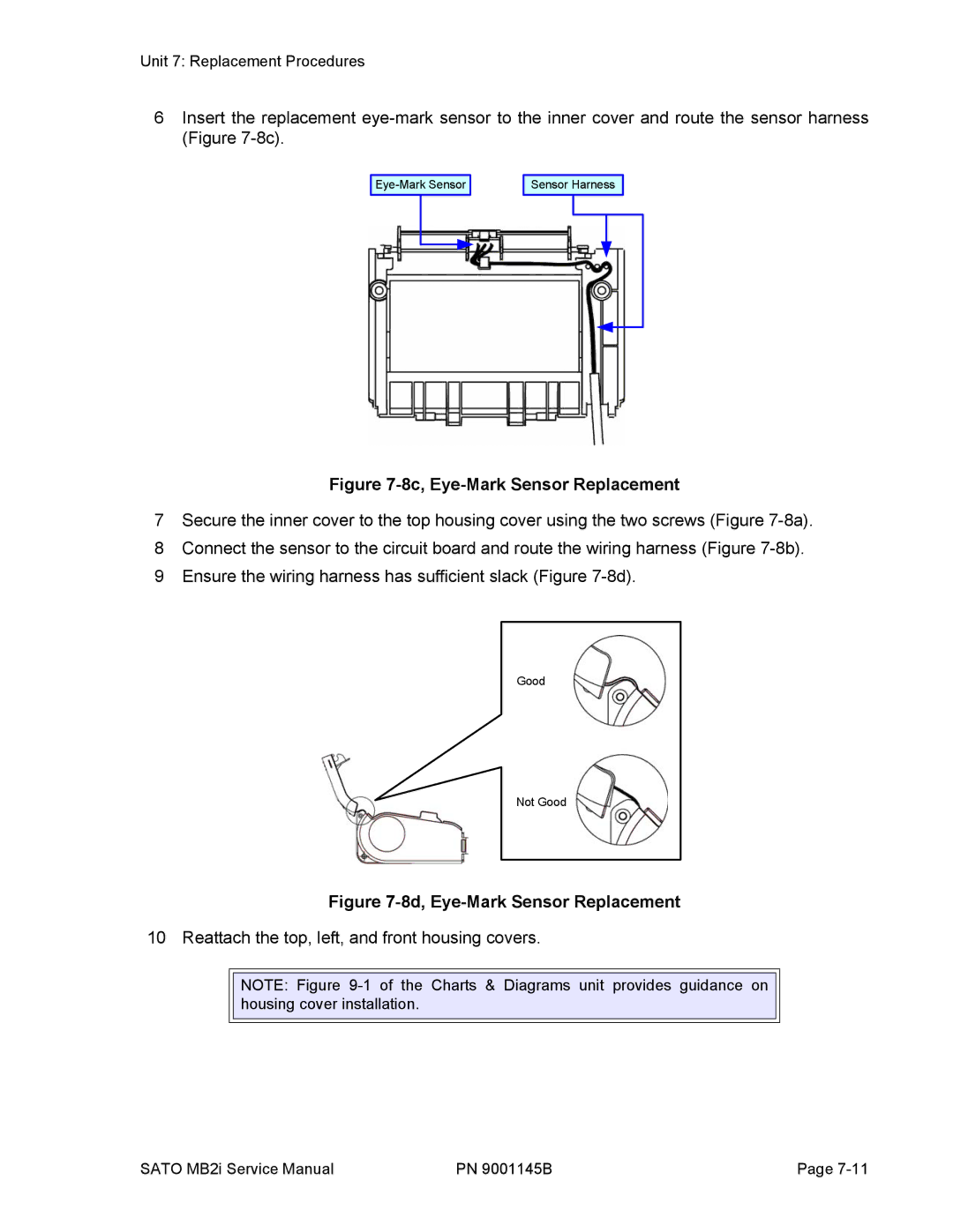 SATO 200i manual 8c, Eye-Mark Sensor Replacement 