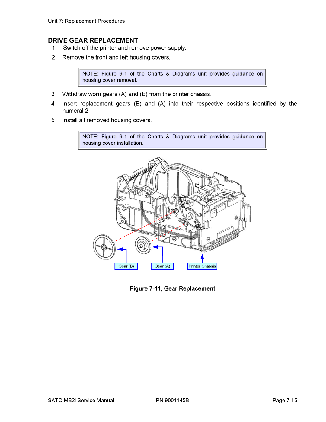 SATO 200i manual Drive Gear Replacement, 11, Gear Replacement 