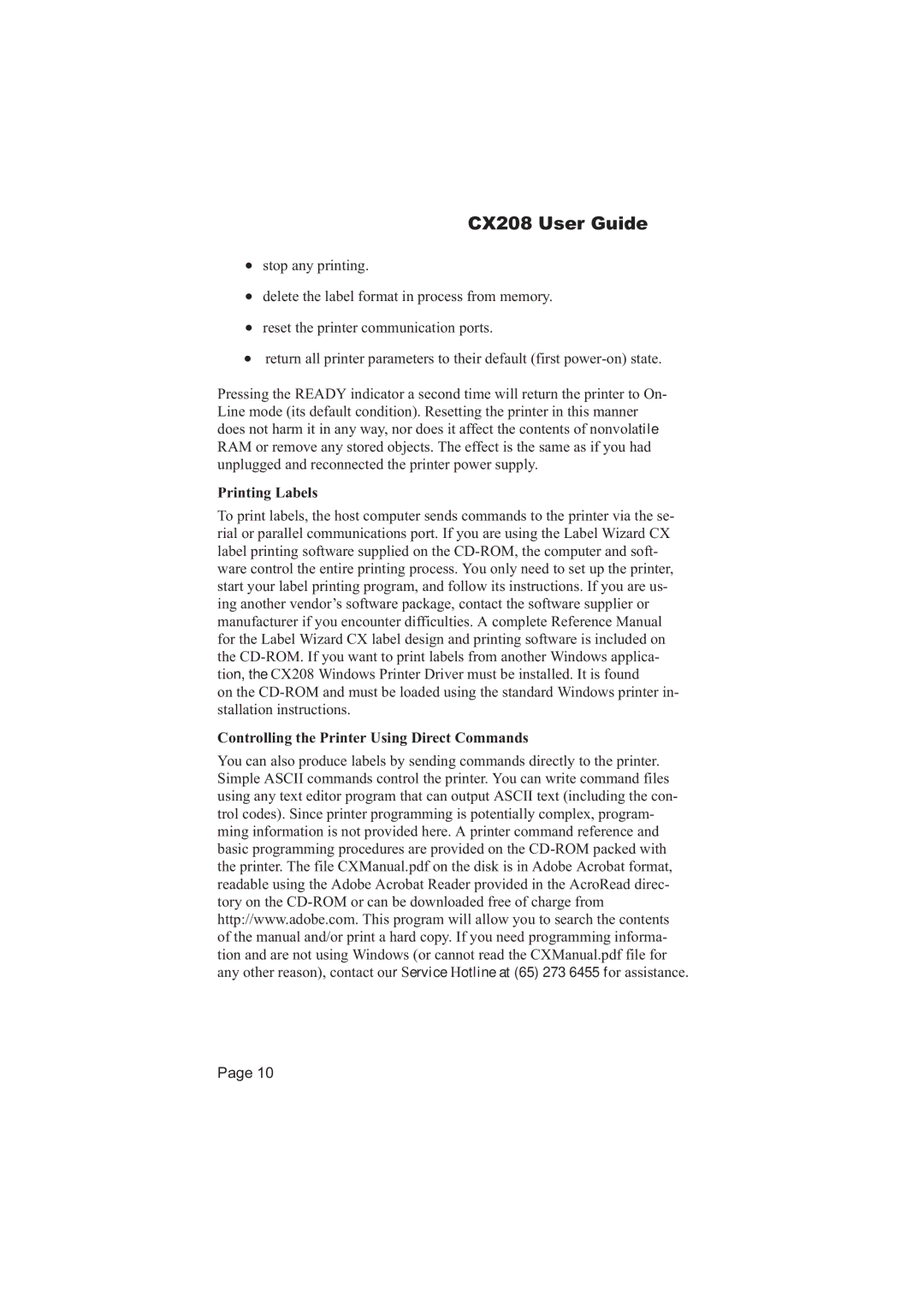 SATO 208 manual Printing Labels, Controlling the Printer Using Direct Commands 