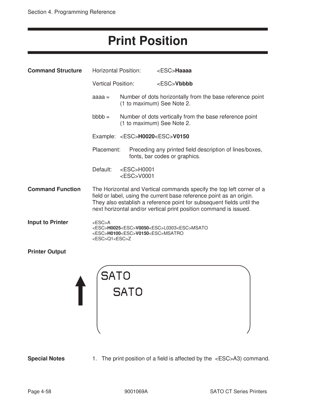 SATO 400, 410 manual Print Position, Command Structure 