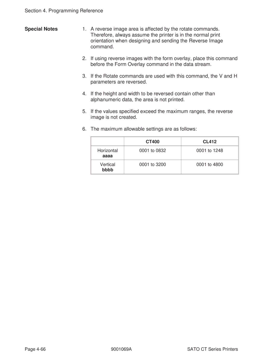 SATO 410 manual Special Notes, CT400 CL412 