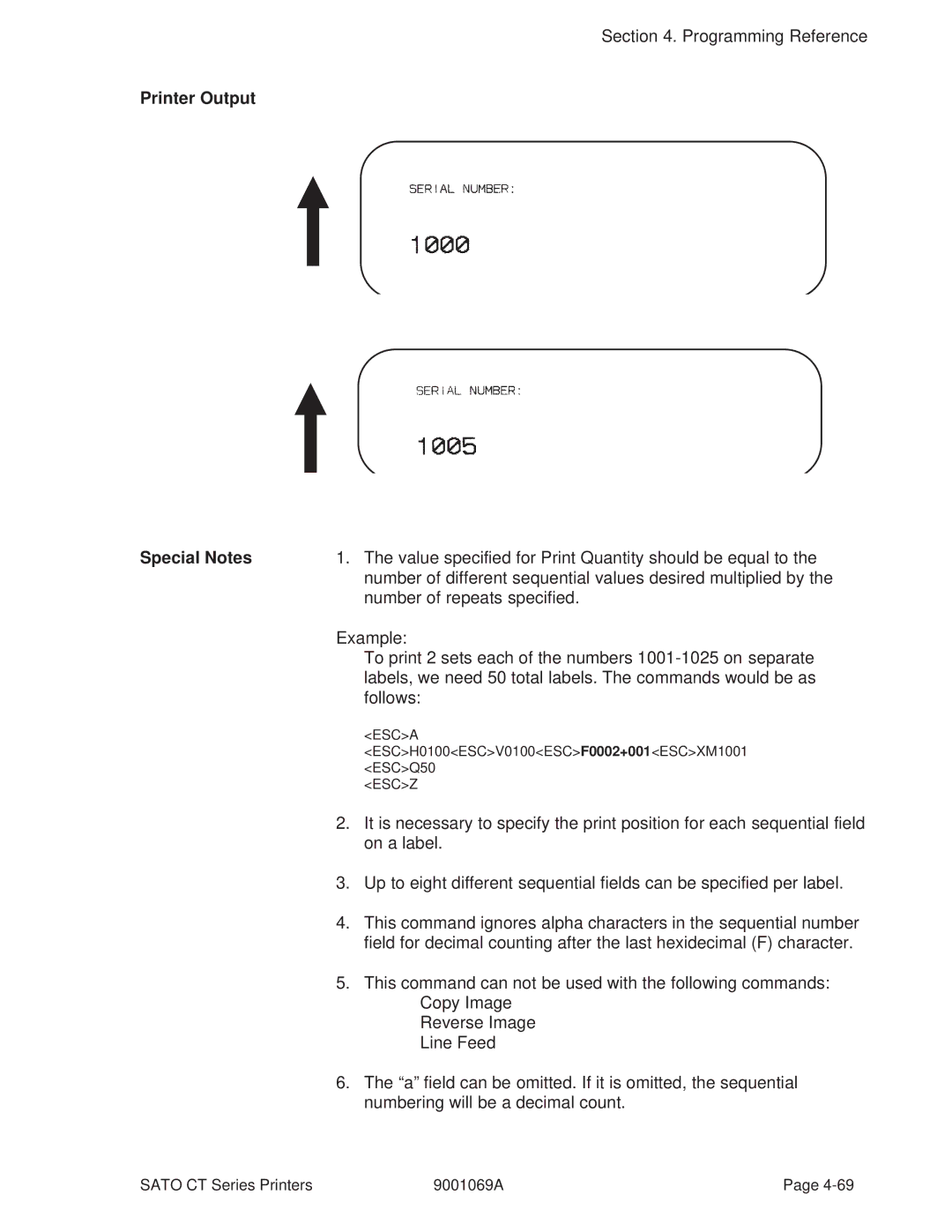 SATO 410, 400 manual Value specified for Print Quantity should be equal to 