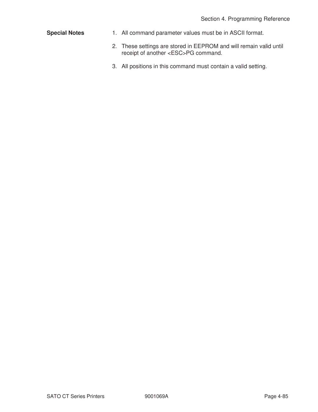 SATO 410, 400 manual All command parameter values must be in Ascii format 