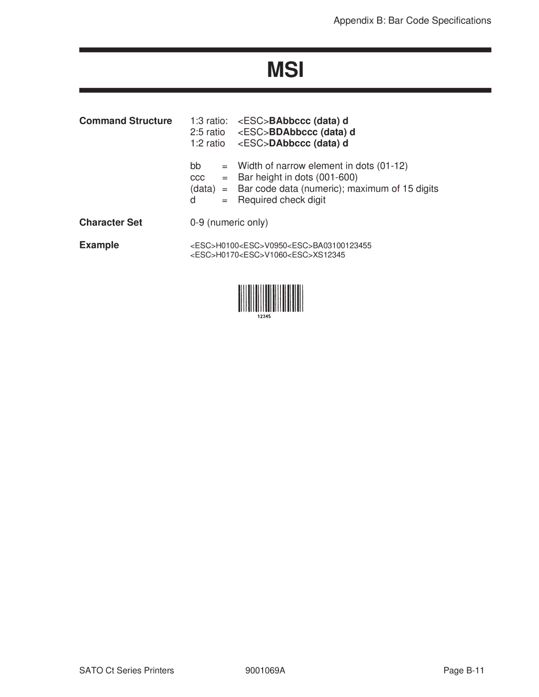 SATO 400, 410 manual ESCBAbbccc data d, ESCBDAbbccc data d, ESCDAbbccc data d 