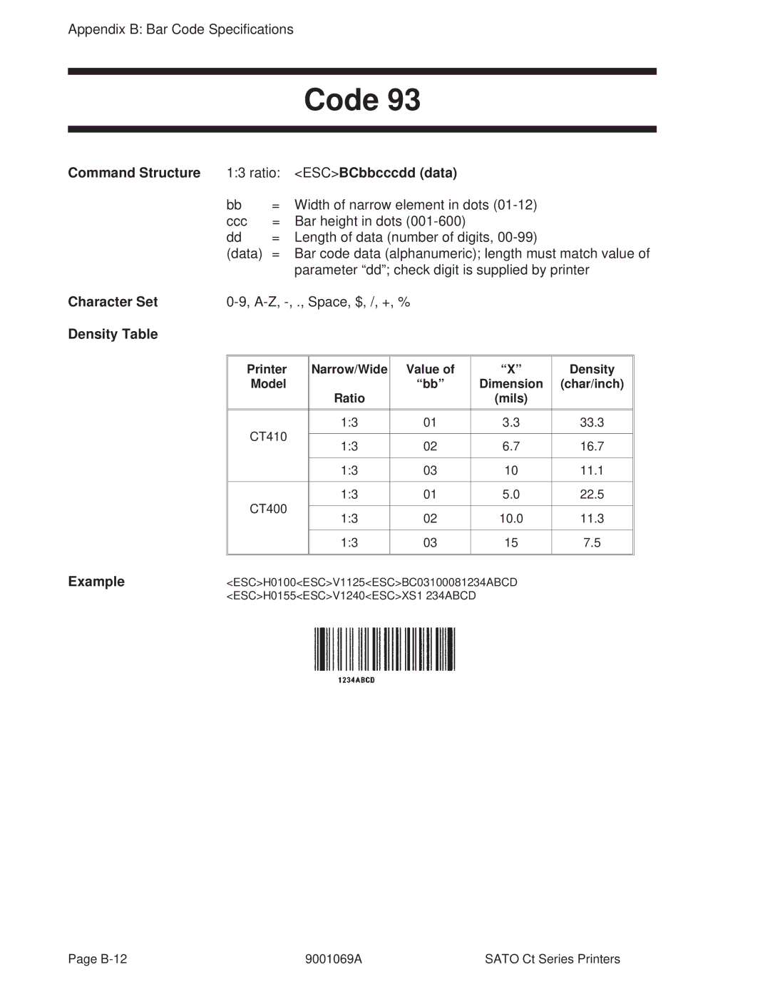 SATO 410, 400 manual Density Model Dimension Char/inch Ratio Mils 