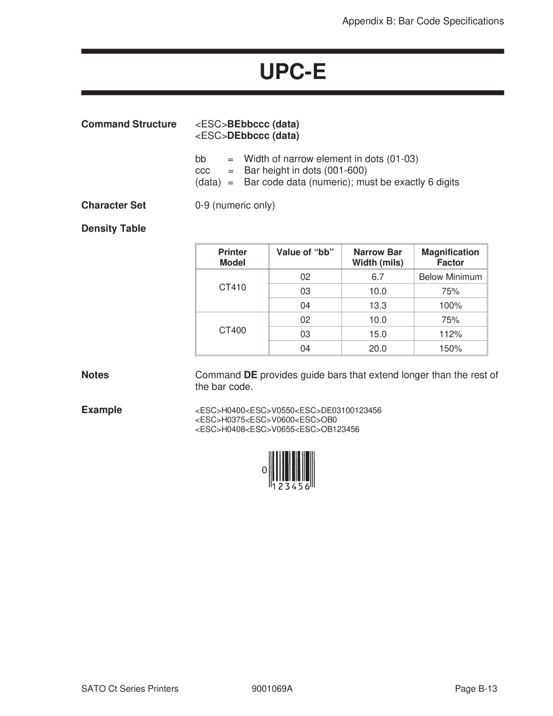 SATO 400, 410 manual Command Structure ESCBEbbccc data, ESCDEbbccc data 