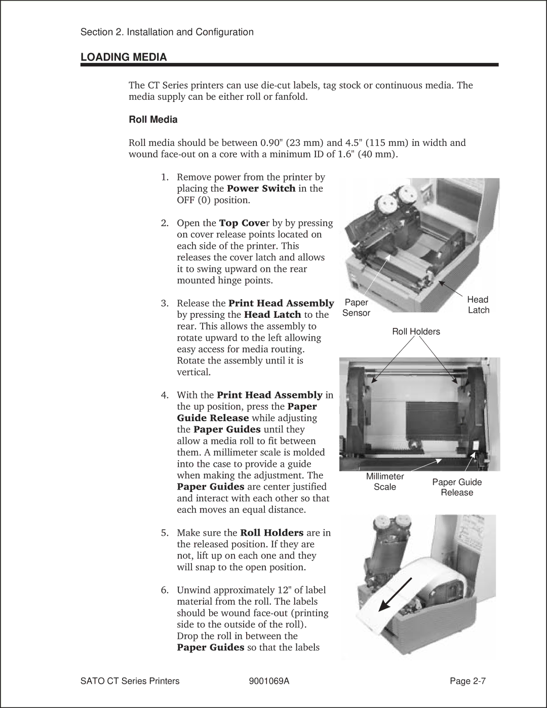 SATO 410, 400 manual Loading Media, Roll Media 