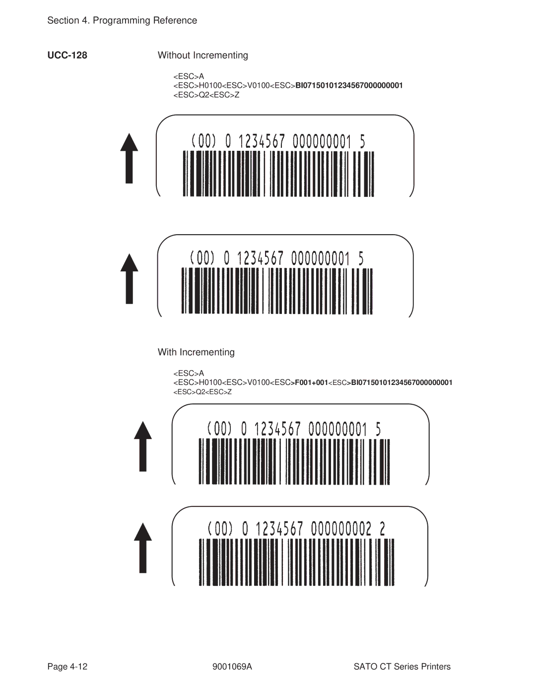 SATO 400, 410 manual UCC-128, With Incrementing 