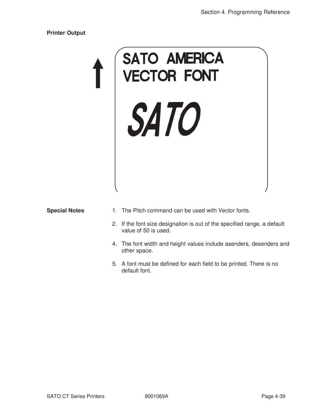 SATO 410, 400 manual Pitch command can be used with Vector fonts 