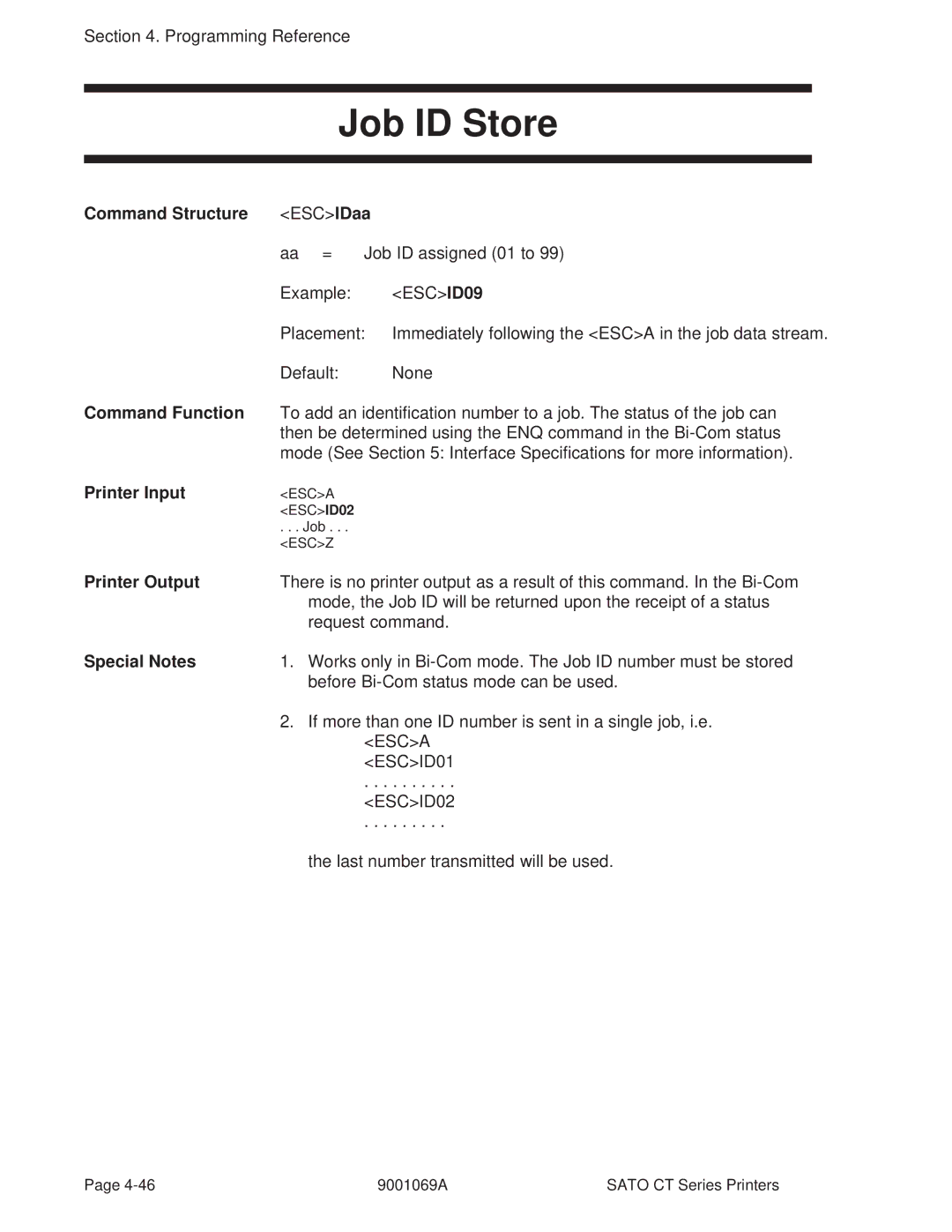 SATO 400, 410 manual Job ID Store, Command Structure 