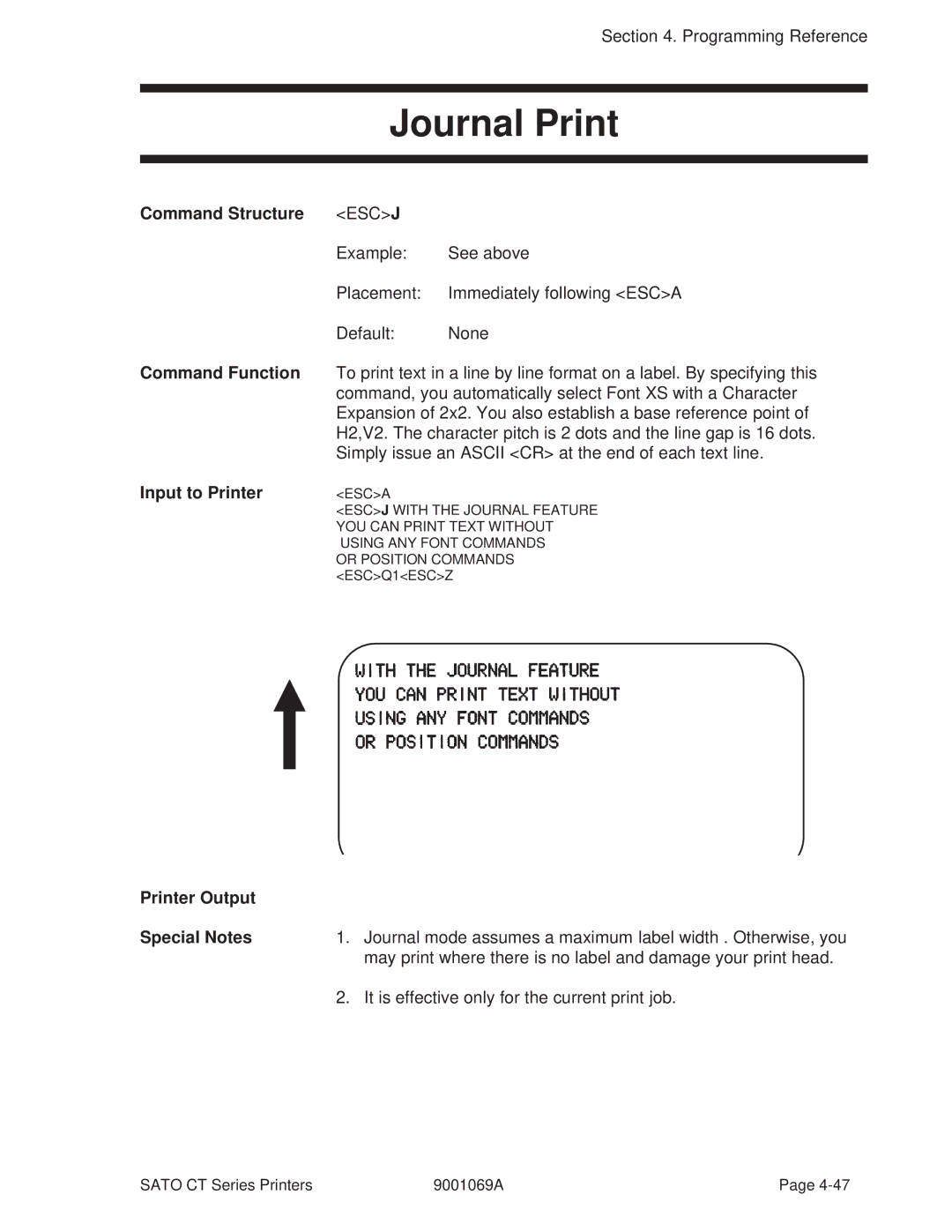 SATO 410, 400 manual Journal Print, Input to Printer 