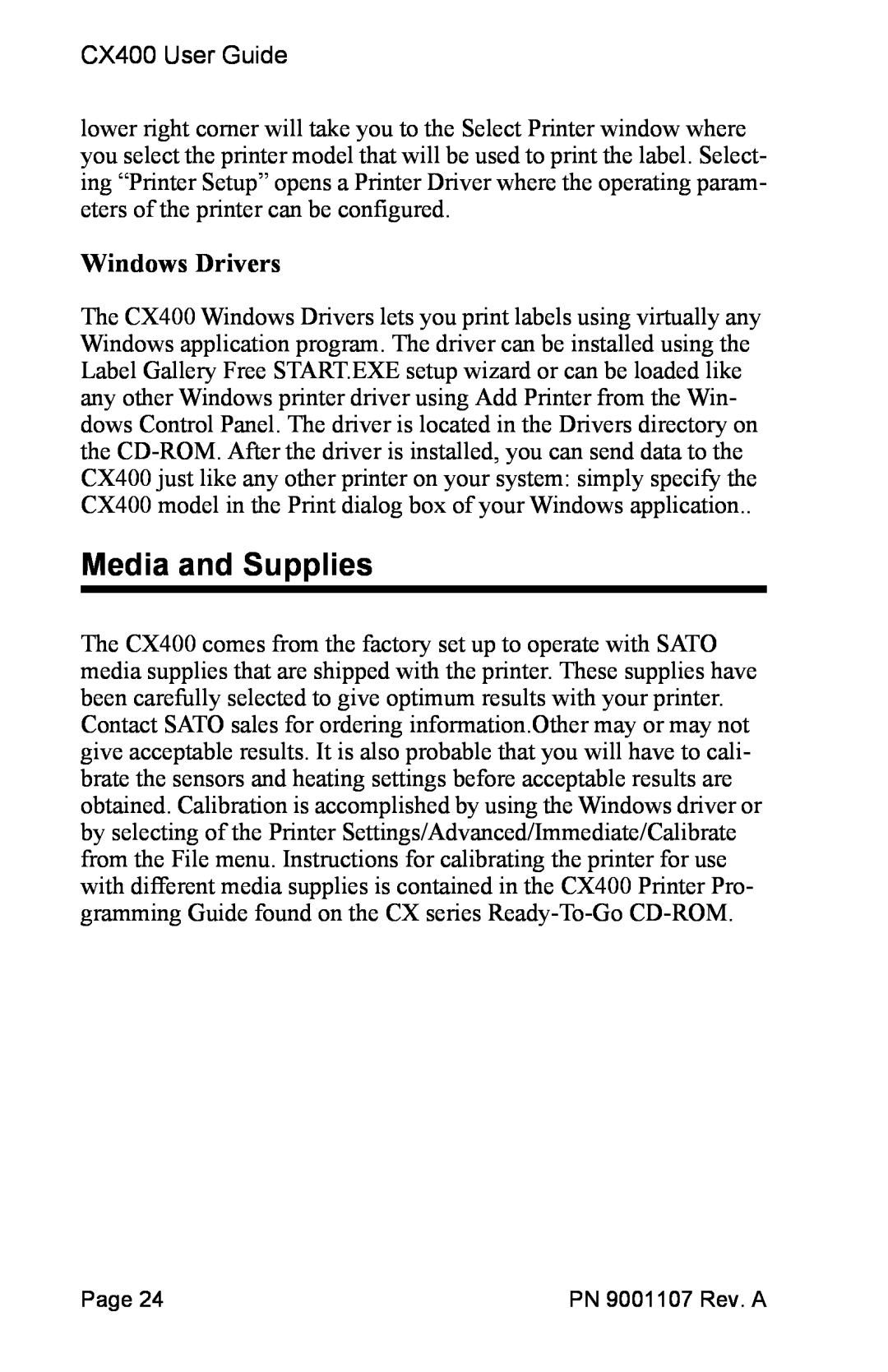 SATO 400 manual Media and Supplies, Windows Drivers 