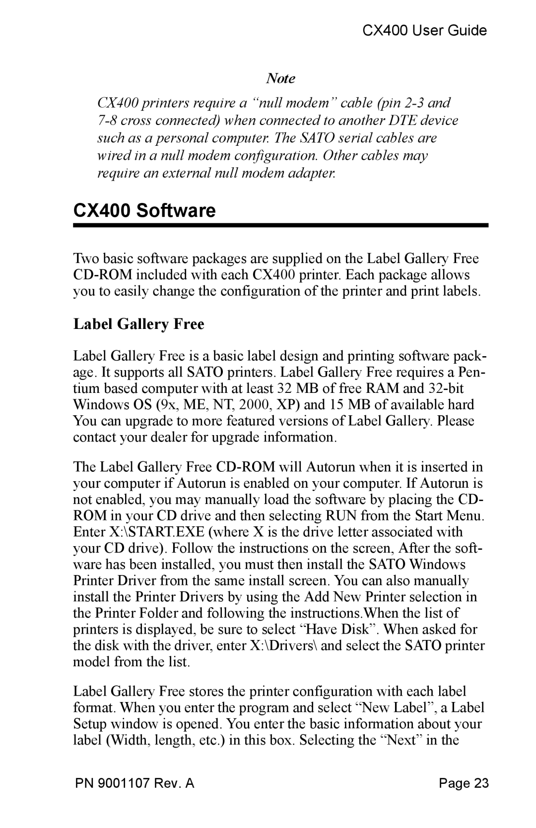 SATO manual CX400 Software, Label Gallery Free 