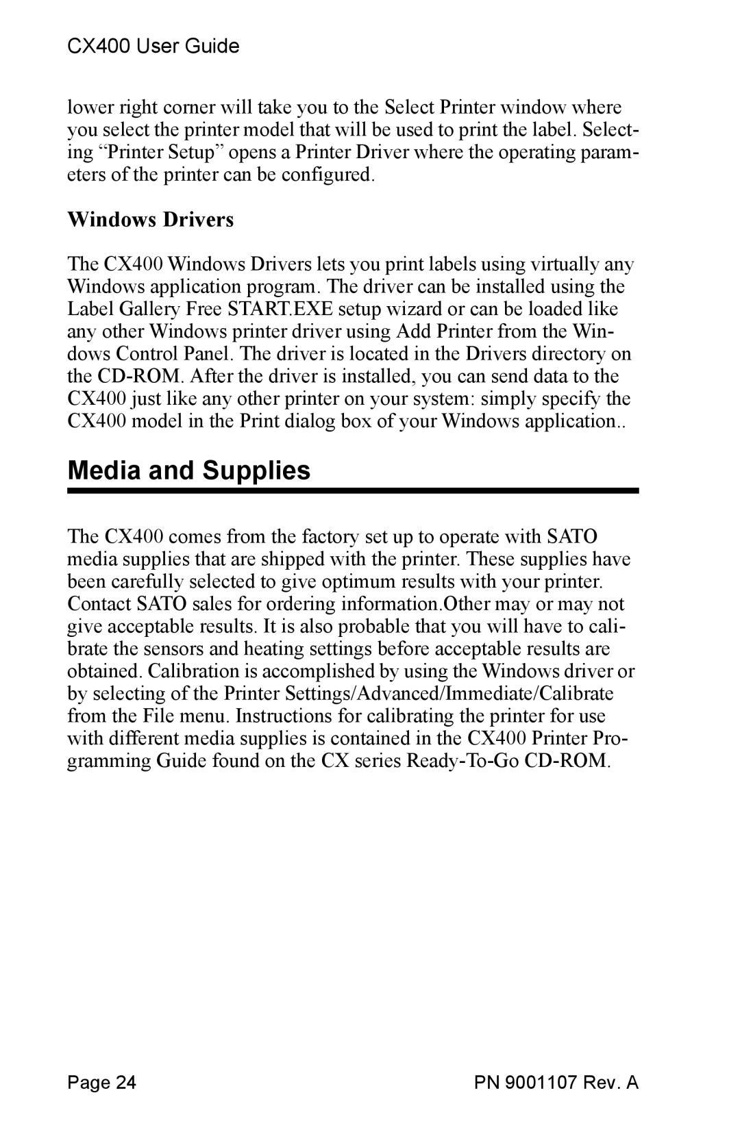 SATO 400 manual Media and Supplies, Windows Drivers 