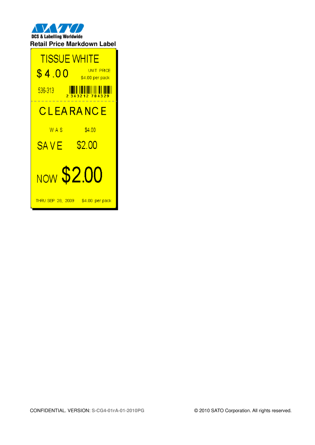 SATO CG412, 408 manual Retail Price Markdown Label 