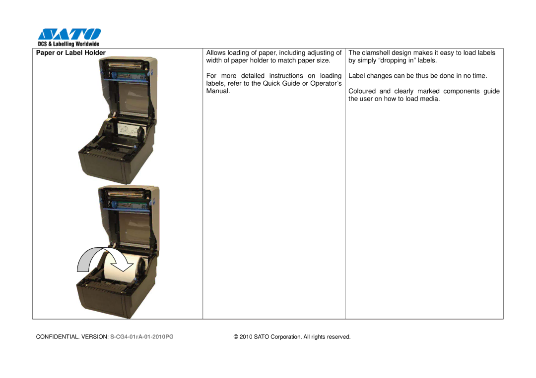 SATO CG412, 408 manual Paper or Label Holder 