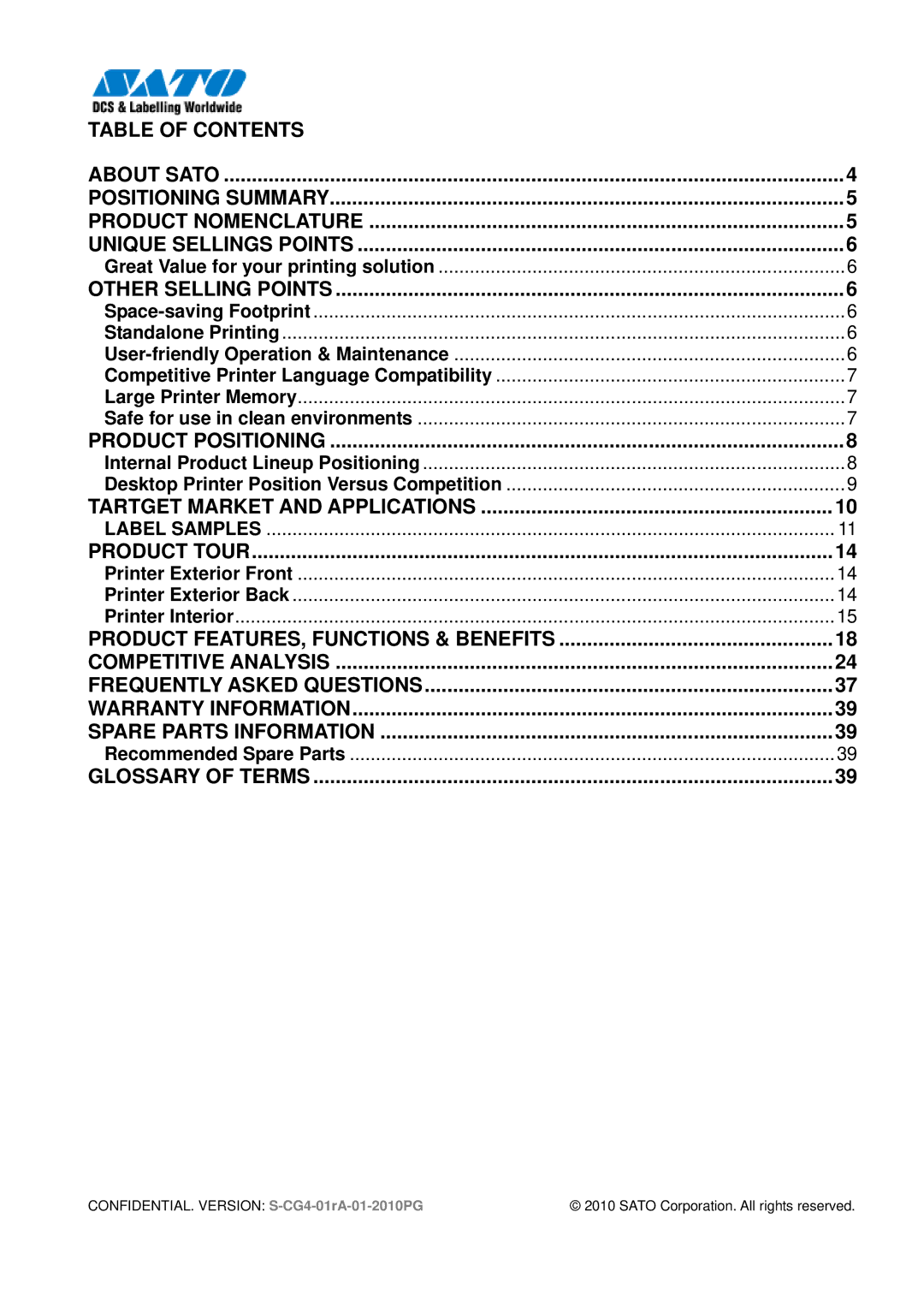 SATO 408, CG412 manual Tartget Market and Applications 