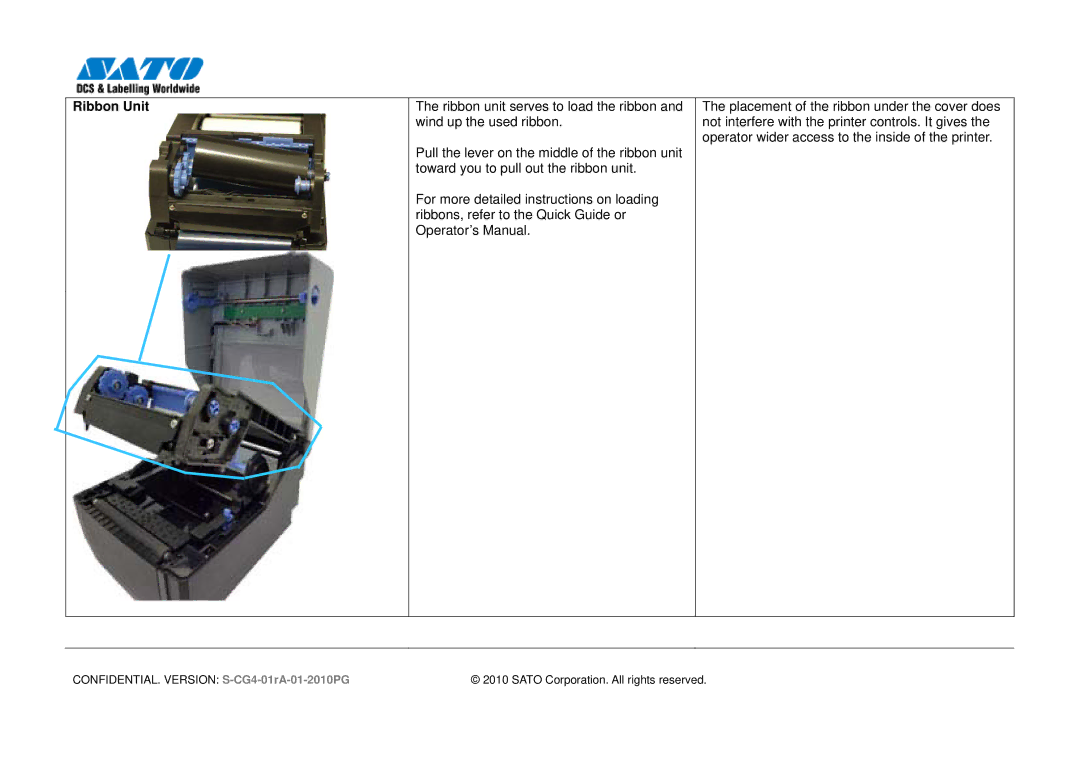 SATO 408, CG412 manual Ribbon Unit 