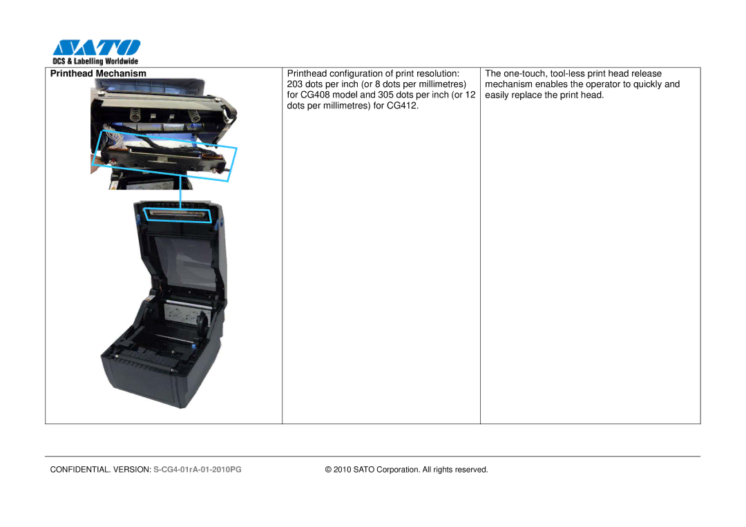 SATO CG412, 408 manual Printhead Mechanism 