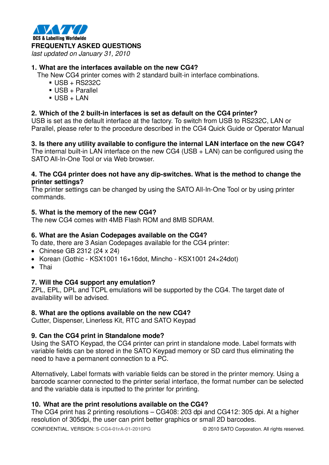 SATO CG412, 408 manual Frequently Asked Questions 