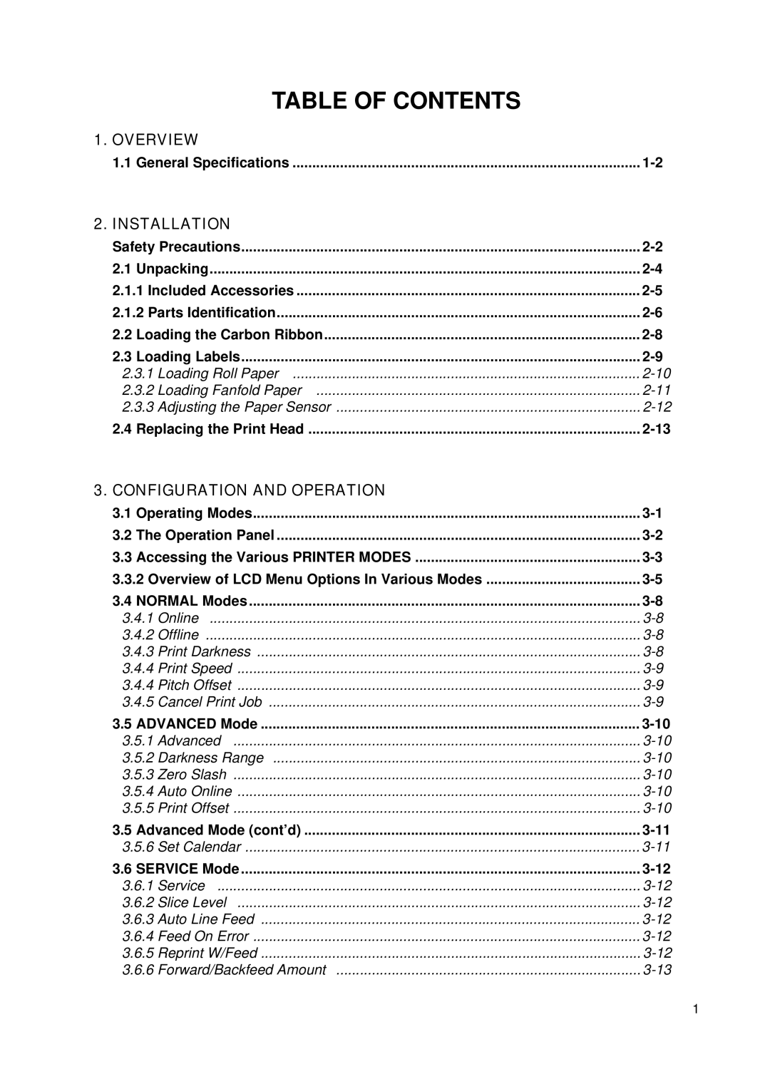 SATO 412E, 408e manual Table of Contents 