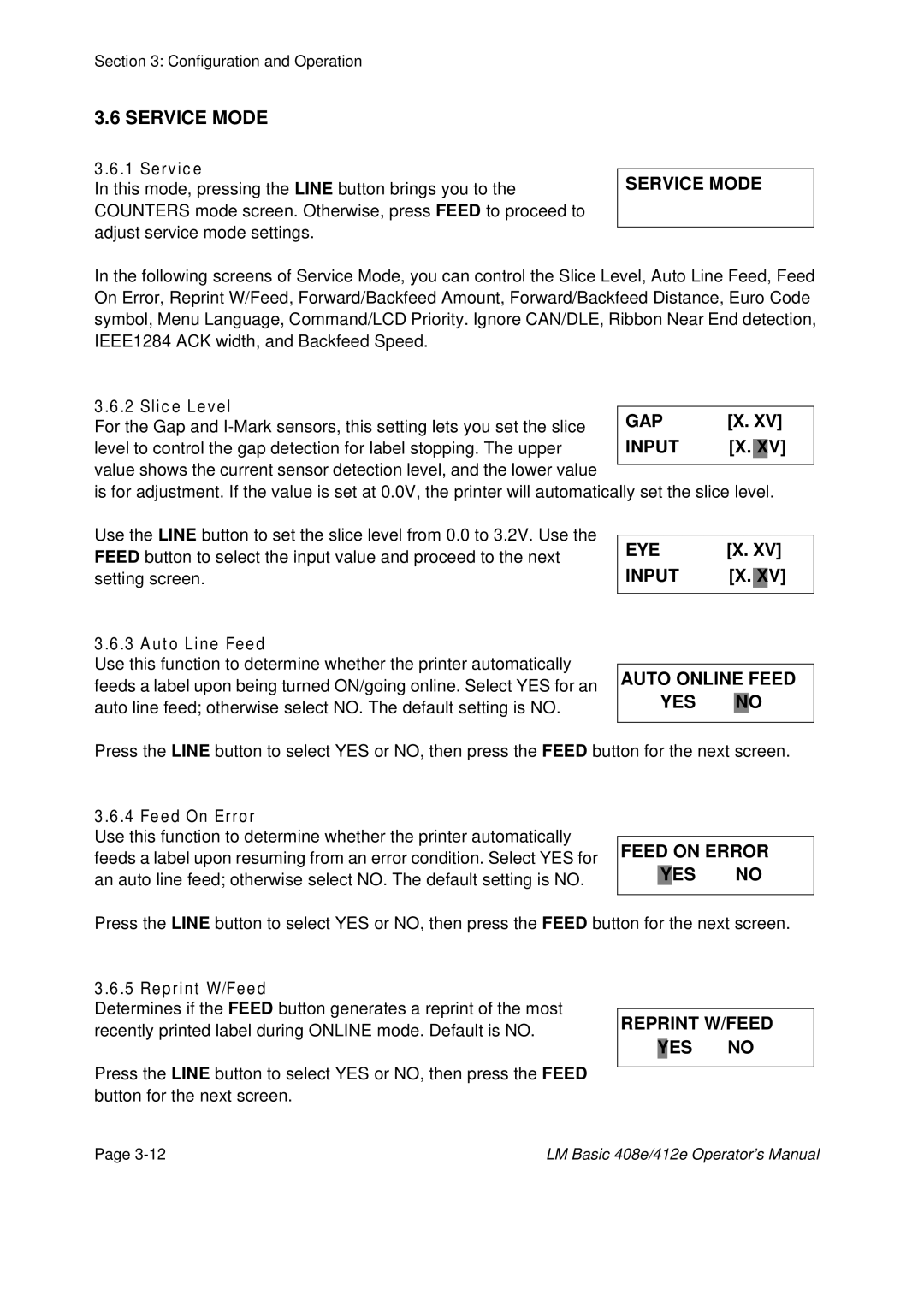 SATO 408e, 412E manual Service Mode 