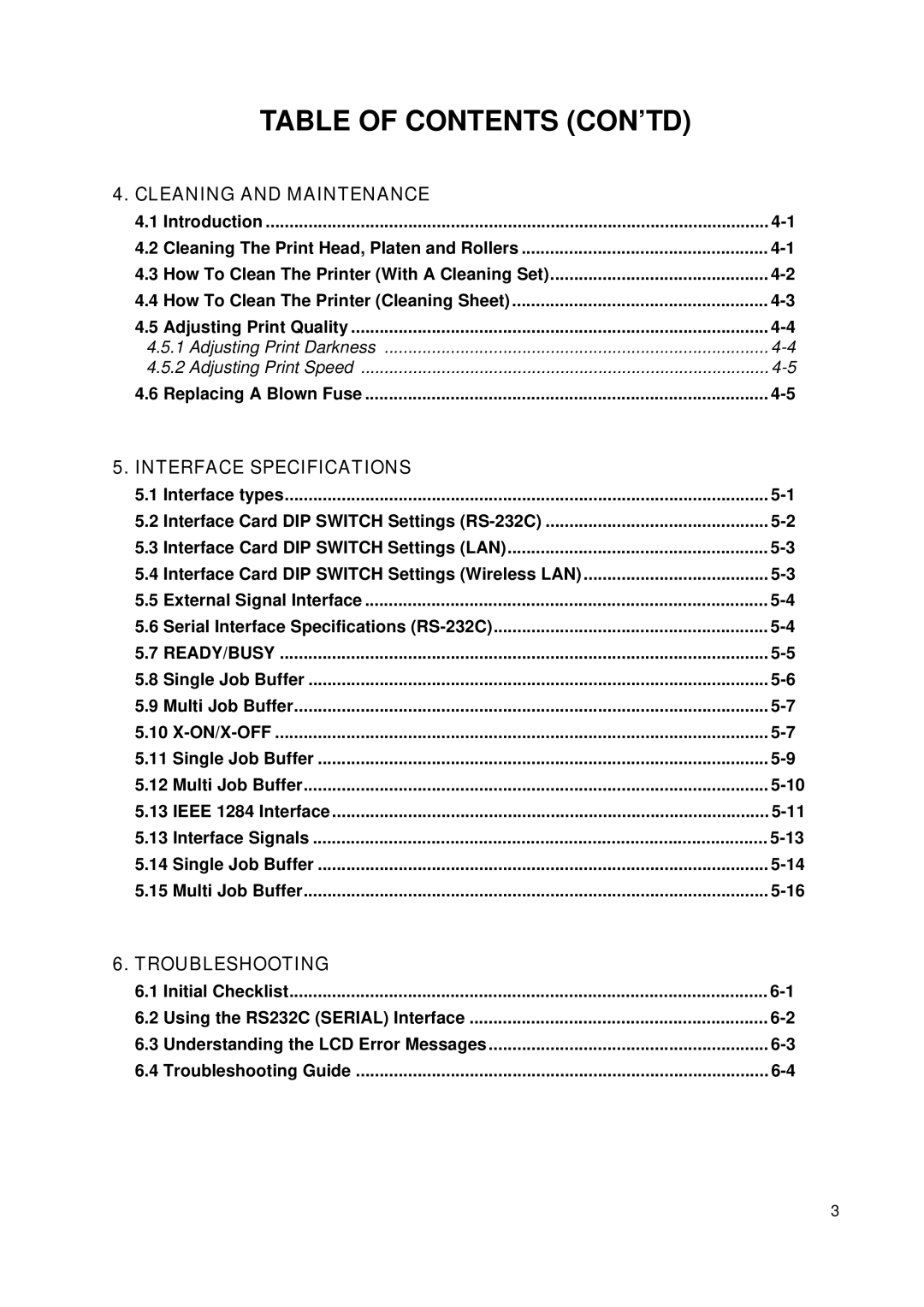 SATO 412E, 408e manual Table of Contents CON’TD 