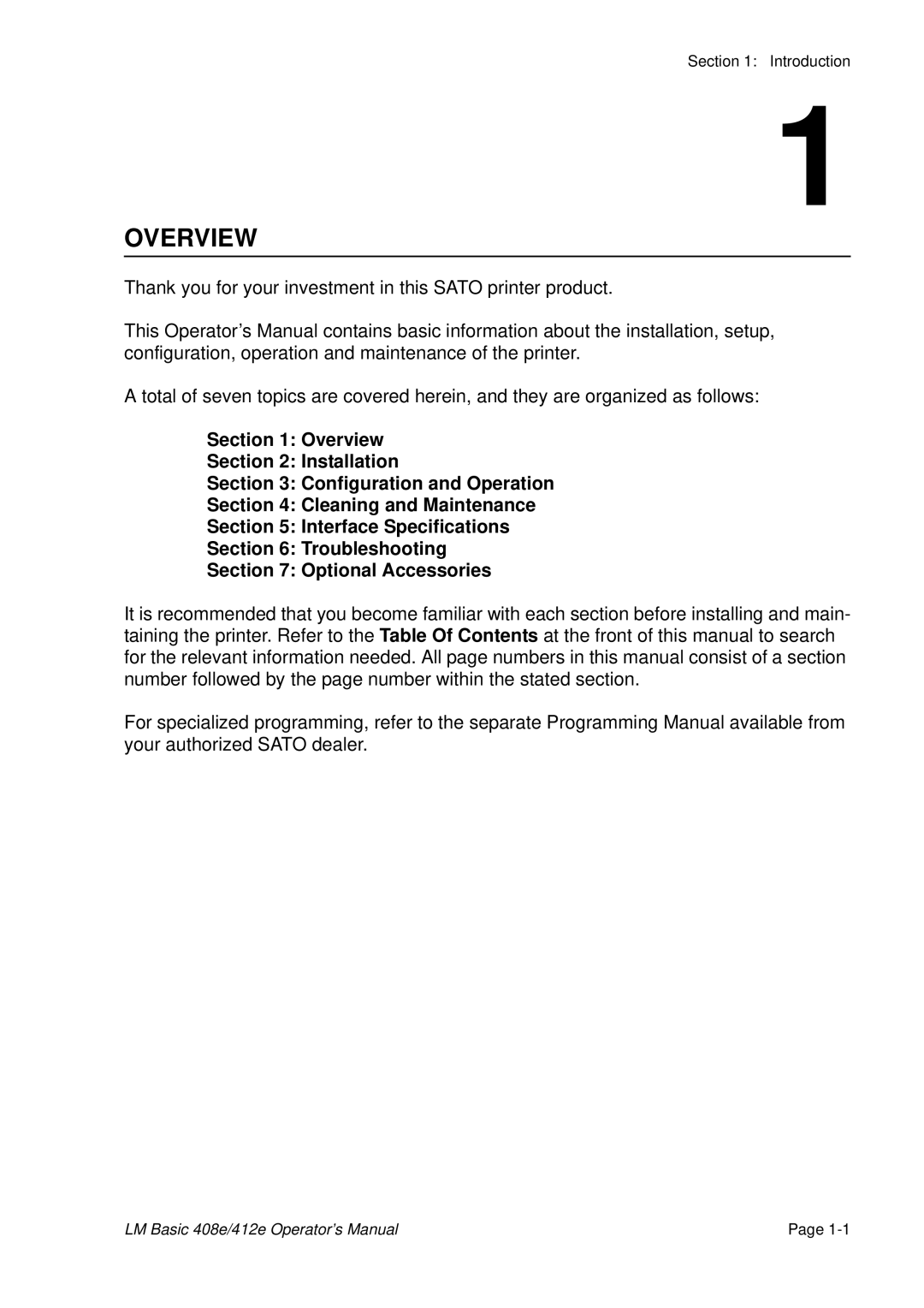 SATO 412E, 408e manual Overview 