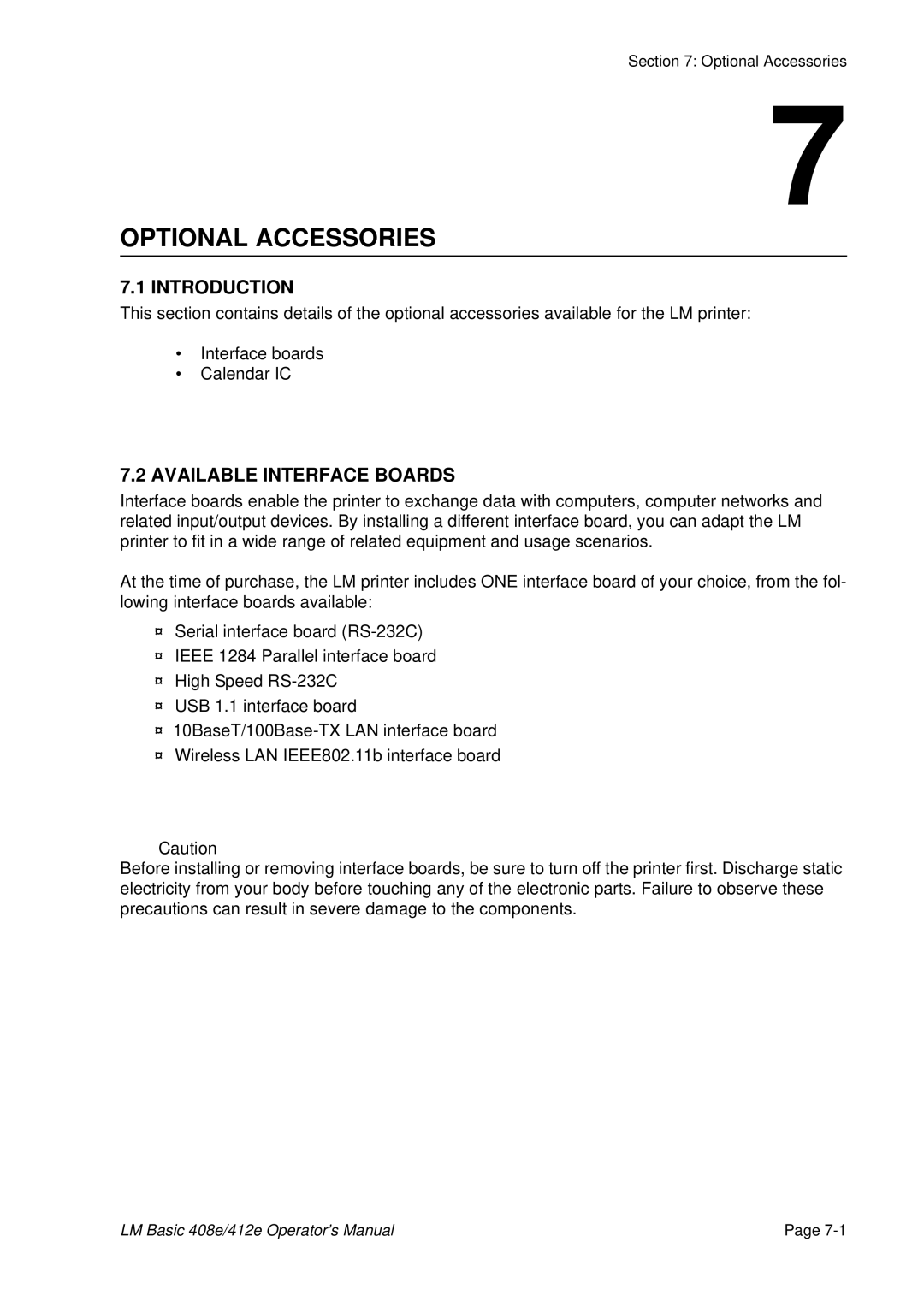 SATO 412E, 408e manual Optional Accessories, Available Interface Boards 