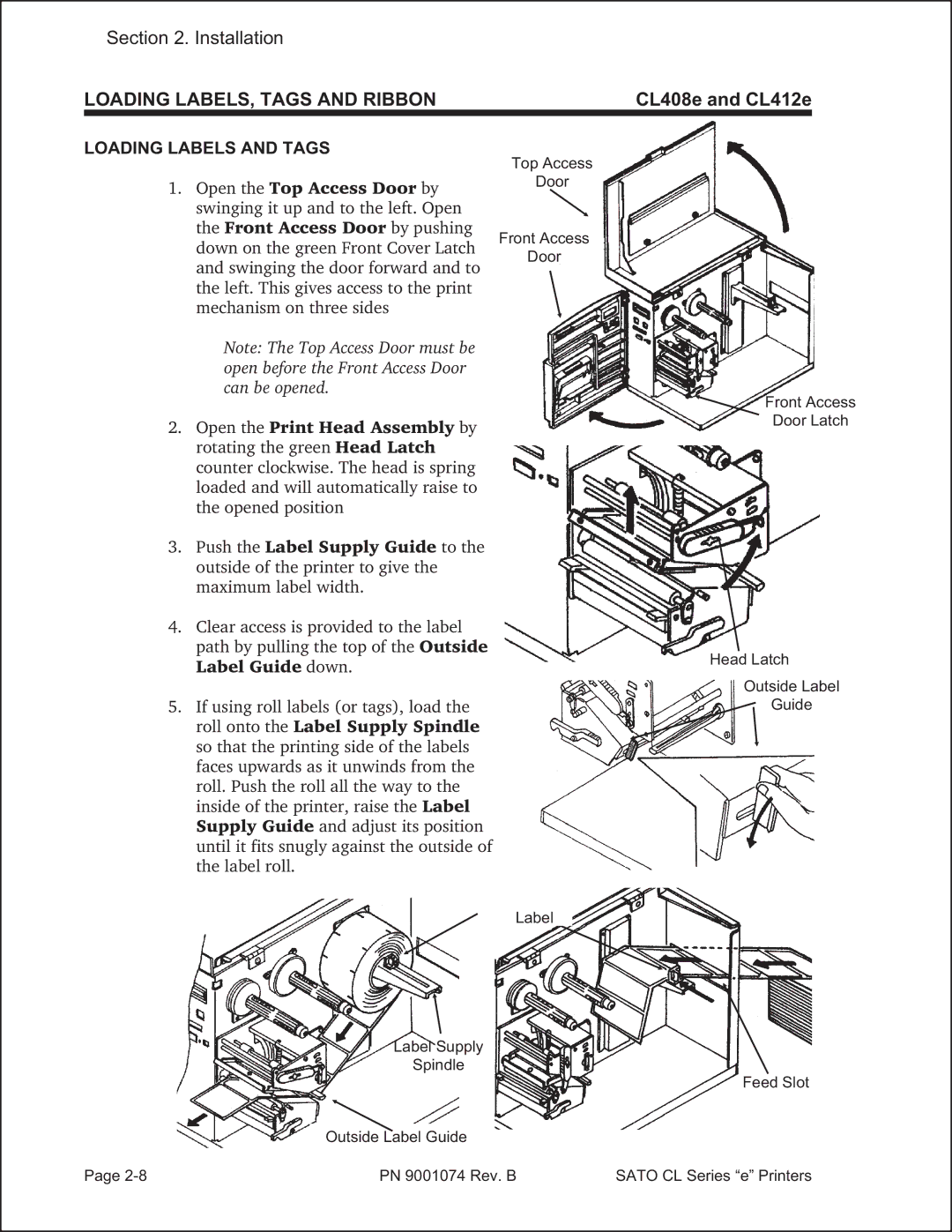 SATO manual CL408e and CL412e, Loading Labels and Tags 