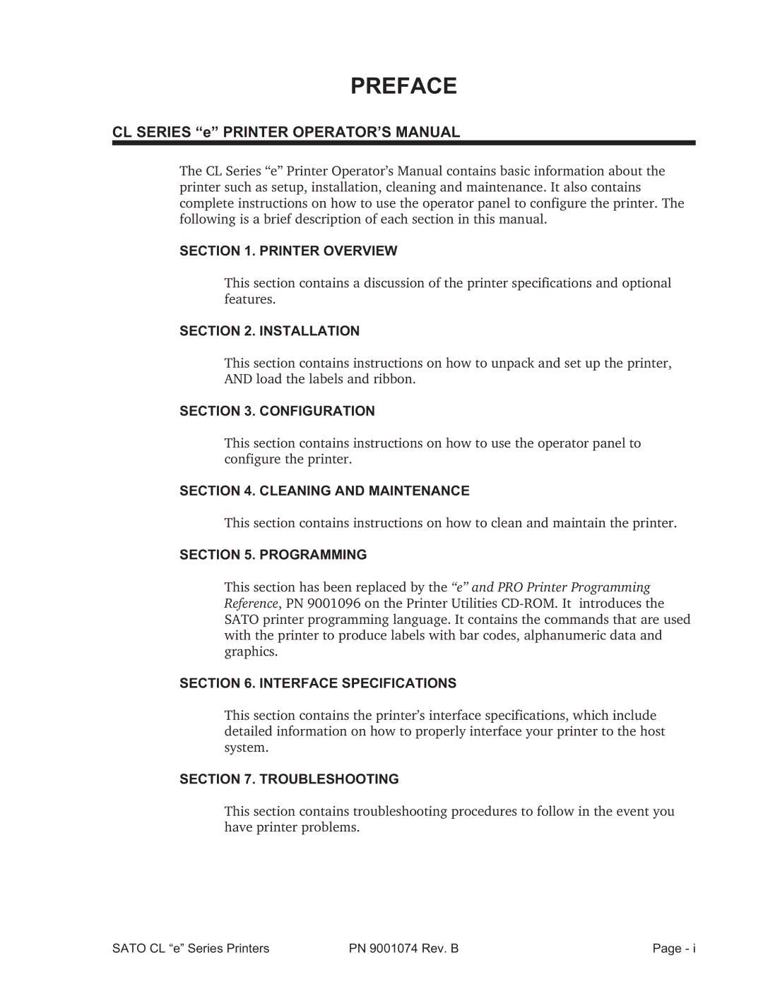 SATO 408e manual Preface 