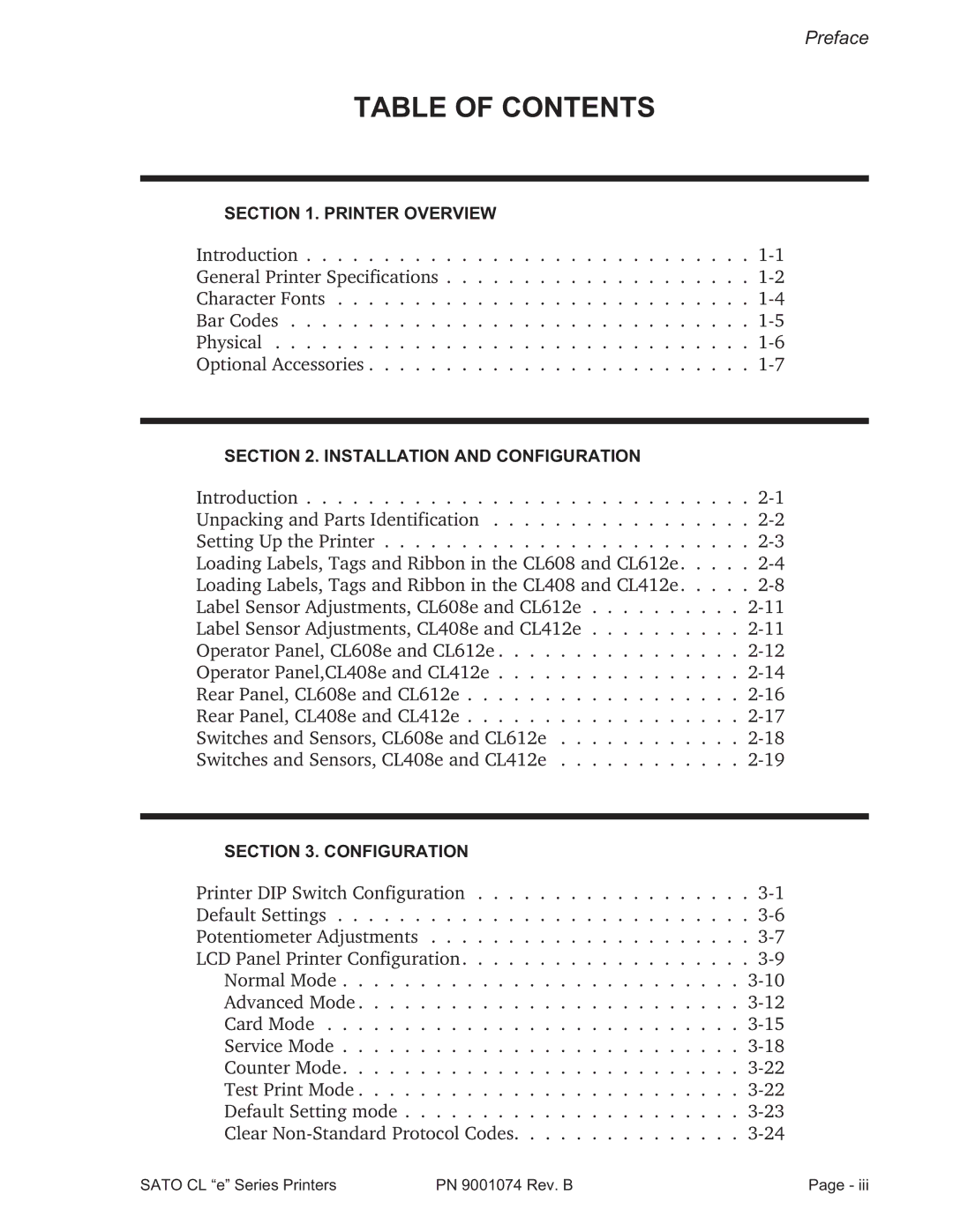 SATO 408e manual Table of Contents 