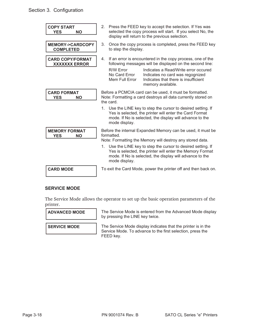 SATO 408e manual Advanced Mode Service Mode 