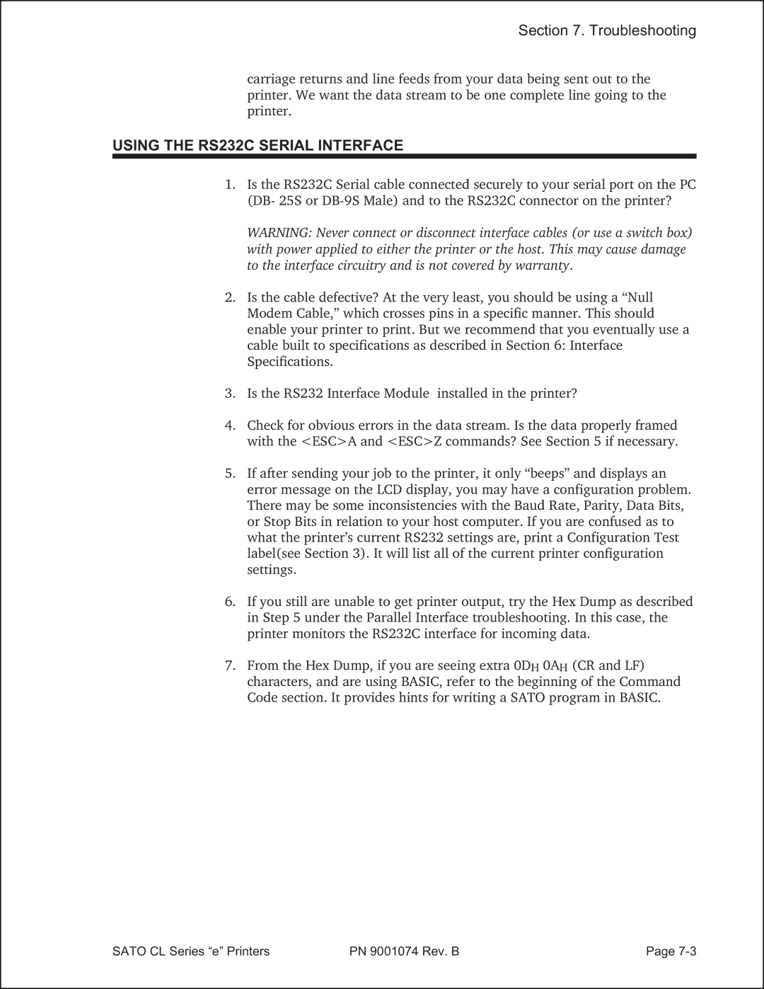 SATO 408e manual Using the RS232C Serial Interface 