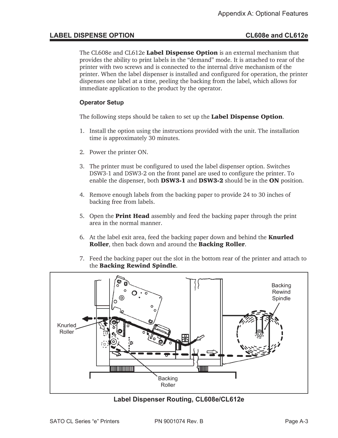 SATO 408e manual Label Dispense Option, Label Dispenser Routing, CL608e/CL612e 