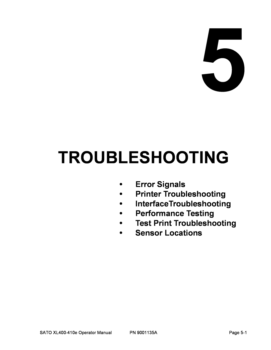 SATO 400e, 410e manual Error Signals Printer Troubleshooting InterfaceTroubleshooting 