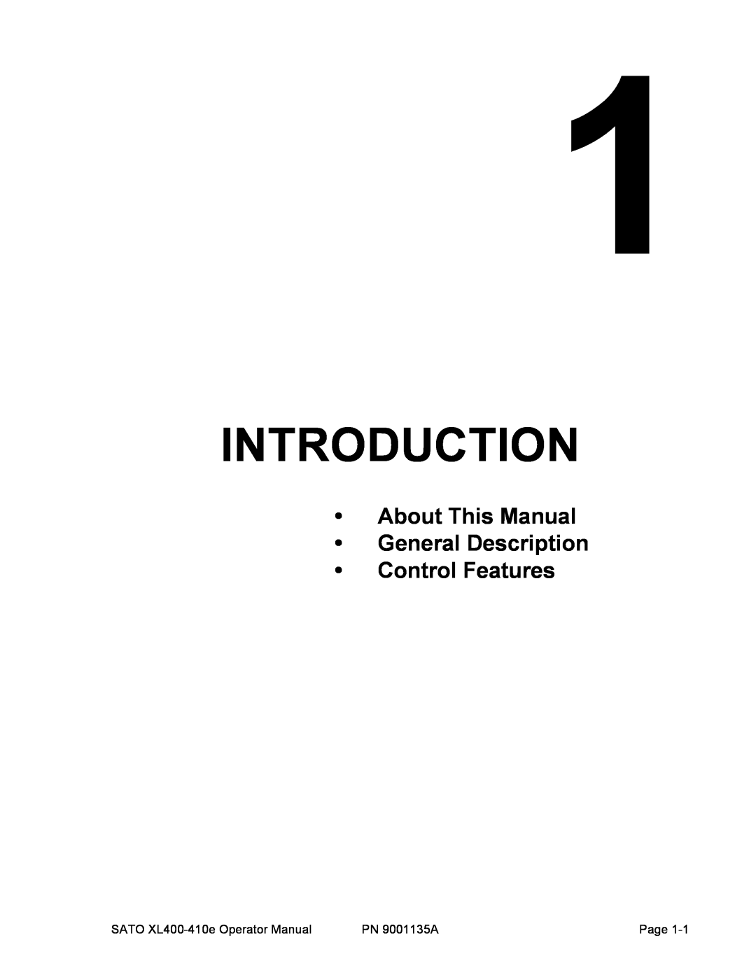 SATO 400e, 410e manual Introduction, About This Manual General Description Control Features 